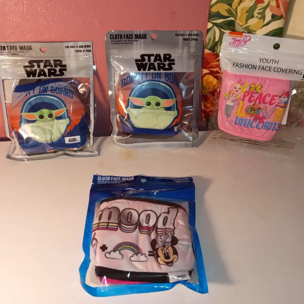Assorted GIRLS CLOTH Face Mask Bundle of 4 Packs, 12 IN TOTAL, NEW!